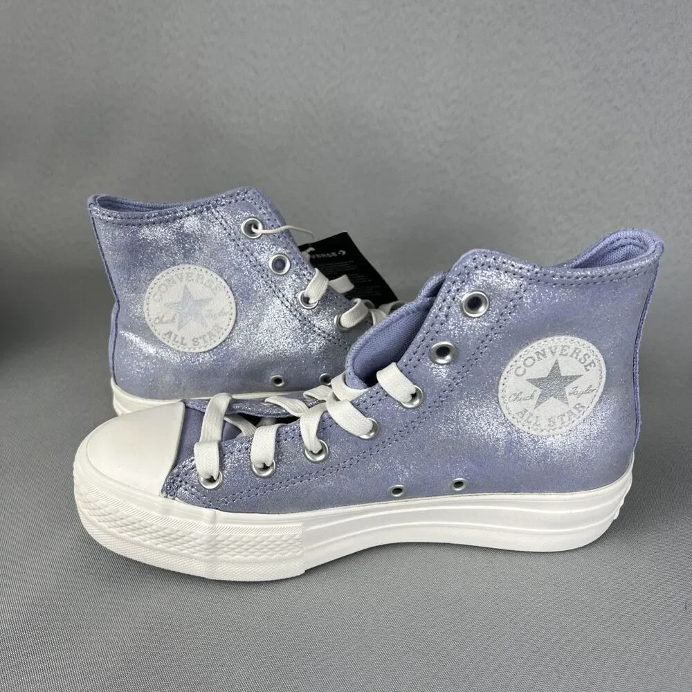 Converse Chuck Taylor All Star Lift Platform Suede Shimmer Womens 7.5 Lilac Shoe - Picture 10 of 13